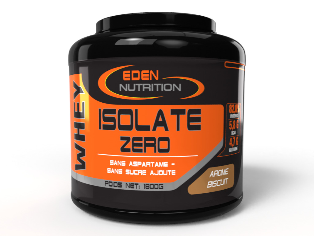Isolat de protéine de lactosérum "Zero" d'Eden Nutrition pour récupération musculaire, croissance musculaire, faible en glucides et en graisses.