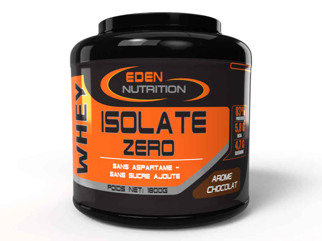 Isolat de protéine de lactosérum "Zero" d'Eden Nutrition pour récupération musculaire, croissance musculaire, faible en glucides et en graisses.