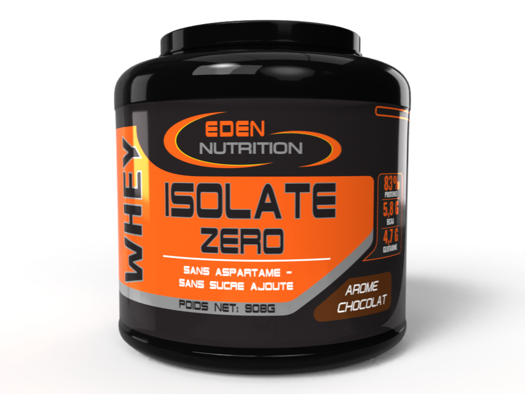 Isolat de protéine de lactosérum "Zero" d'Eden Nutrition pour récupération musculaire, croissance musculaire, faible en glucides et en graisses.