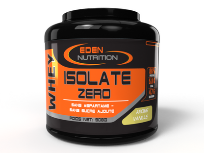 Isolat de protéine de lactosérum "Zero" d'Eden Nutrition pour récupération musculaire, croissance musculaire, faible en glucides et en graisses.